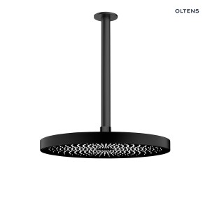 Oltens Vann deszczownica 26x26 cm okrągła z ramieniem sufitowym Aera czarny mat 36086300