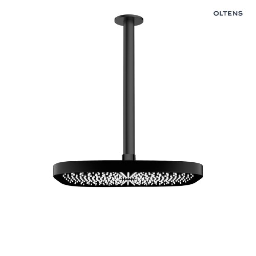 Oltens Vann (S) deszczownica 26x26 cm kwadratowa z ramieniem sufitowym Aera czarny mat 36087300