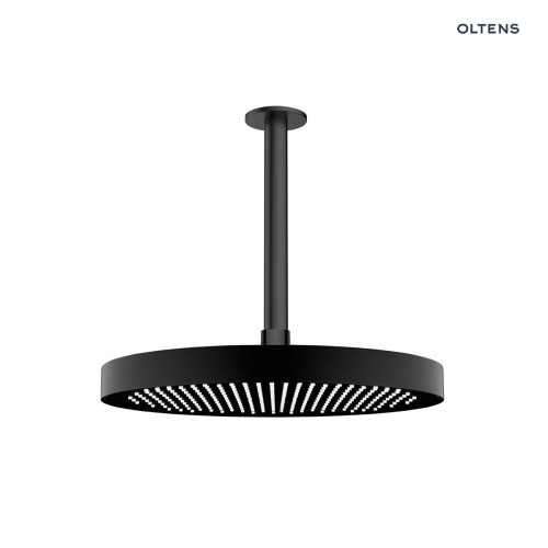 Oltens Regna deszczownica 32x32 cm okrągła z ramieniem sufitowym Aera czarny mat 36088300