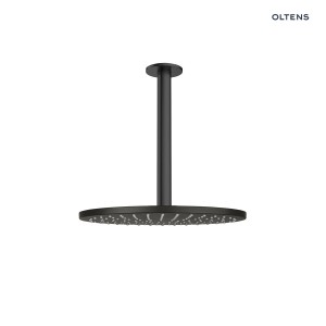 Oltens Atran deszczownica 22x22 cm okrągła z ramieniem sufitowym Aera czarny mat 36089300