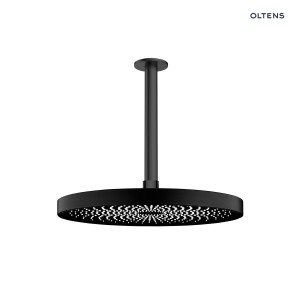 Oltens Vann deszczownica 26x26 cm okrągła z ramieniem sufitowym Aera czarny mat 36091300