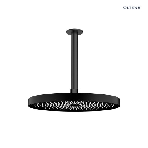 Oltens Vann deszczownica 26x26 cm okrągła z ramieniem sufitowym Aera czarny mat 36091300