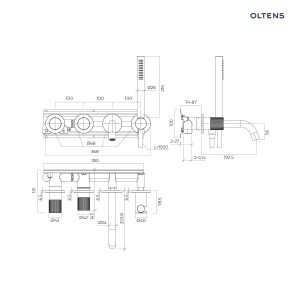 Oltens Hamnes bateria wannowo - prysznicowa podtynkowa 4 otworowa kompletna grafit 34107400