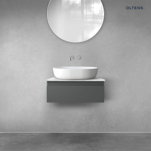 Zestaw Oltens Vernal szafka 60 cm podumywalkowa wisząca z blatem Tera grafit mat/jasny marmur 68706400