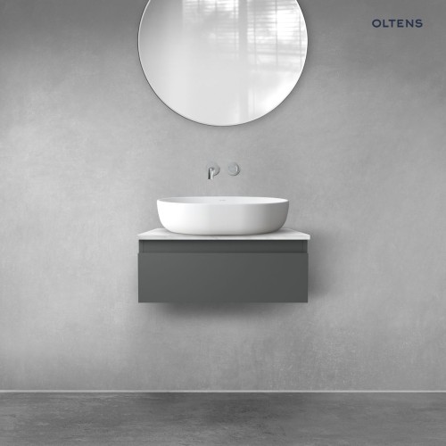 Zestaw Oltens Vernal szafka 60 cm podumywalkowa wisząca z blatem Tera grafit mat/jasny marmur 68706400