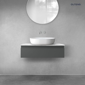 Zestaw Oltens Vernal szafka 80 cm podumywalkowa wisząca z blatem Tera grafit mat/jasny marmur 68707400