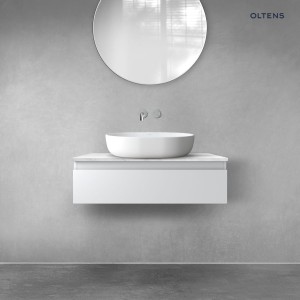 Zestaw Oltens Vernal szafka 80 cm podumywalkowa wisząca z blatem Tera szary mat/jasny marmur 68707700