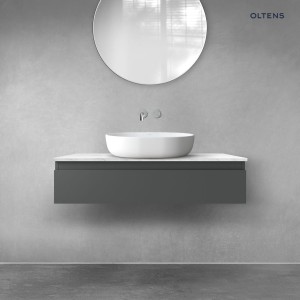 Zestaw Oltens Vernal szafka 100 cm podumywalkowa wisząca z blatem Tera grafit mat/jasny marmur 68708400