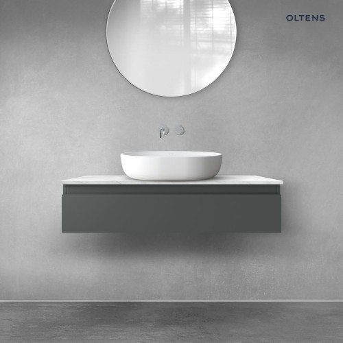 Zestaw Oltens Vernal szafka 100 cm podumywalkowa wisząca z blatem Tera grafit mat/jasny marmur 68708400