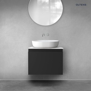 Zestaw Oltens Vernal szafka 60 cm podumywalkowa wisząca z blatem Tera czarny mat/jasny marmur 68710300