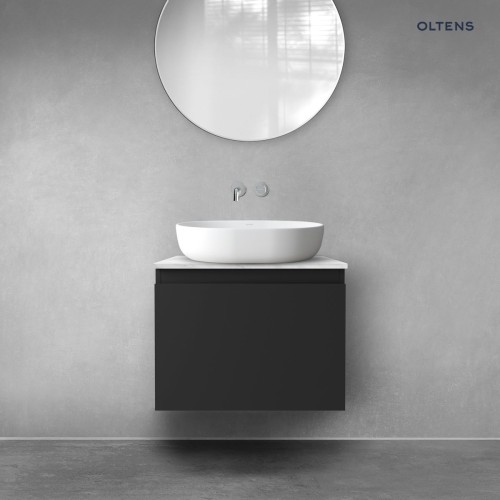 Zestaw Oltens Vernal szafka 60 cm podumywalkowa wisząca z blatem Tera czarny mat/jasny marmur 68710300