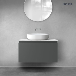 Zestaw Oltens Vernal szafka 80 cm podumywalkowa wisząca z blatem Tera grafit mat/jasny marmur 68711400