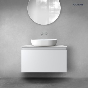 Zestaw Oltens Vernal szafka 80 cm podumywalkowa wisząca z blatem Tera szary mat/jasny marmur 68711700