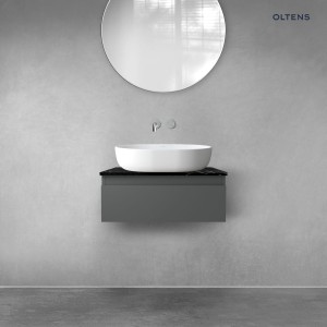 Zestaw Oltens Vernal szafka 60 cm podumywalkowa wisząca z blatem Tera grafit mat/czarny marmur 68714400
