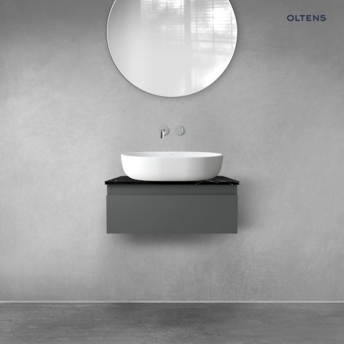 Zestaw Oltens Vernal szafka 60 cm podumywalkowa wisząca z blatem Tera grafit mat/czarny marmur 68714400