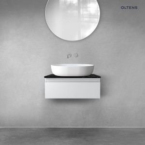 Zestaw Oltens Vernal szafka 60 cm podumywalkowa wisząca z blatem Tera szary mat/czarny marmur 68714700