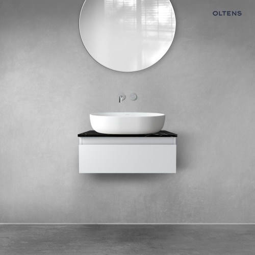 Zestaw Oltens Vernal szafka 60 cm podumywalkowa wisząca z blatem Tera szary mat/czarny marmur 68714700