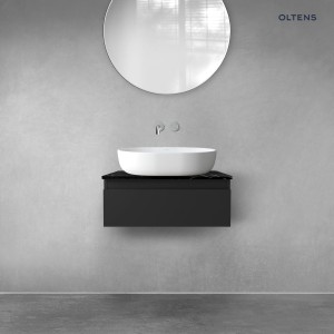 Zestaw Oltens Vernal szafka 60 cm podumywalkowa wisząca z blatem Tera czarny mat/czarny marmur 68714300