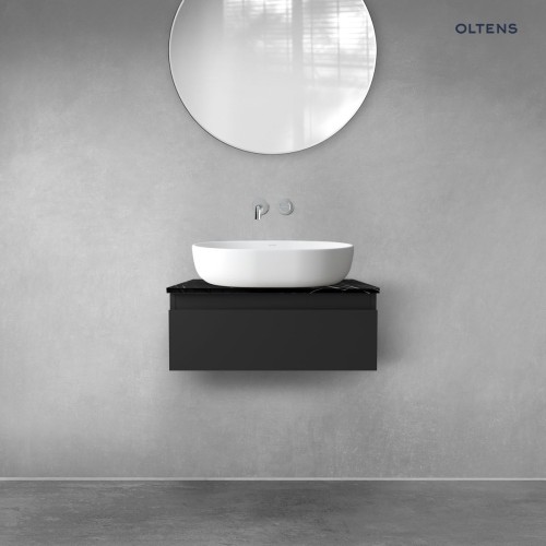 Zestaw Oltens Vernal szafka 60 cm podumywalkowa wisząca z blatem Tera czarny mat/czarny marmur 68714300