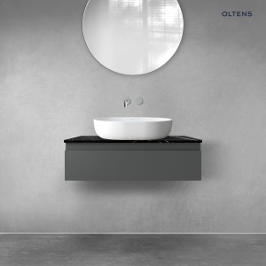 Zestaw Oltens Vernal szafka 80 cm podumywalkowa wisząca z blatem Tera grafit mat/czarny marmur 68715400