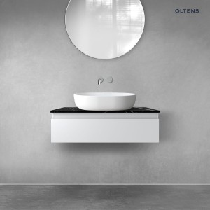 Zestaw Oltens Vernal szafka 80 cm podumywalkowa wisząca z blatem Tera szary mat/czarny marmur 68715700