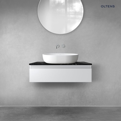 Zestaw Oltens Vernal szafka 80 cm podumywalkowa wisząca z blatem Tera szary mat/czarny marmur 68715700