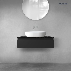 Zestaw Oltens Vernal szafka 80 cm podumywalkowa wisząca z blatem Tera czarny mat/czarny marmur 68715300