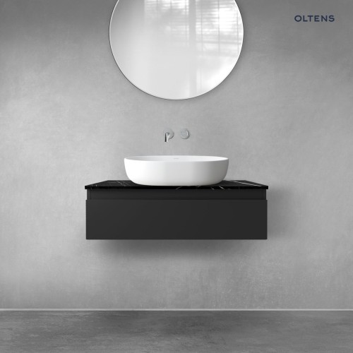 Zestaw Oltens Vernal szafka 80 cm podumywalkowa wisząca z blatem Tera czarny mat/czarny marmur 68715300