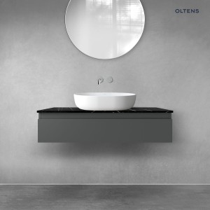 Zestaw Oltens Vernal szafka 100 cm podumywalkowa wisząca z blatem Tera  grafit mat/czarny marmur  68716400