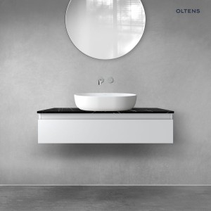 Zestaw Oltens Vernal szafka 100 cm podumywalkowa wisząca z blatem Tera szary mat/czarny marmur 68716700