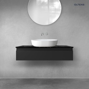 Zestaw Oltens Vernal szafka 100 cm podumywalkowa wisząca z blatem Tera czarny mat/czarny marmur 68716300