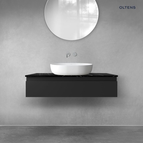 Zestaw Oltens Vernal szafka 100 cm podumywalkowa wisząca z blatem Tera czarny mat/czarny marmur 68716300