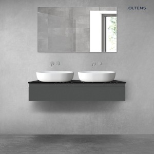 Zestaw Oltens Vernal szafka 120 cm podumywalkowa wisząca z blatem Tera grafit mat/czarny marmur 68717400