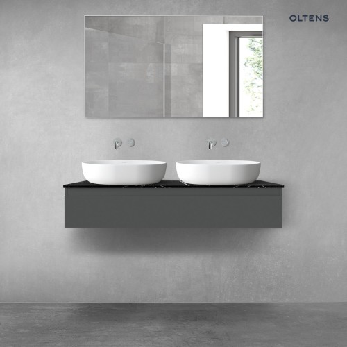 Zestaw Oltens Vernal szafka 120 cm podumywalkowa wisząca z blatem Tera grafit mat/czarny marmur 68717400