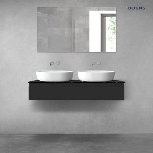 Zestaw Oltens Vernal szafka 120 cm podumywalkowa wisząca z blatem Tera czarny mat/czarny marmur  68717300