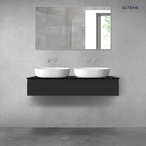 Zestaw Oltens Vernal szafka 120 cm podumywalkowa wisząca z blatem Tera czarny mat/czarny marmur  68717300