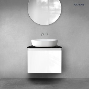 Zestaw Oltens Vernal szafka 60 cm podumywalkowa wisząca z blatem Tera biały połysk/czarny marmur 68718000