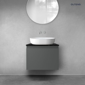 Zestaw Oltens Vernal szafka 60 cm podumywalkowa wisząca z blatem Tera grafit mat/czarny marmur 68718400