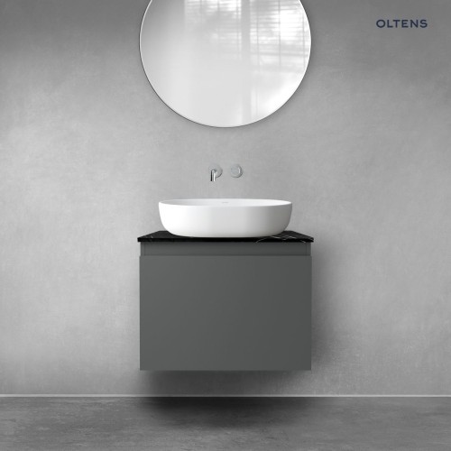 Zestaw Oltens Vernal szafka 60 cm podumywalkowa wisząca z blatem Tera grafit mat/czarny marmur 68718400