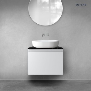 Zestaw Oltens Vernal szafka 60 cm podumywalkowa wisząca z blatem Tera szary mat/czarny marmur 68718700