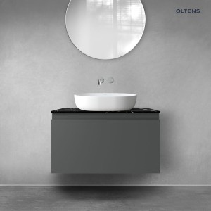Zestaw Oltens Vernal szafka 80 cm podumywalkowa wisząca z blatem Tera grafit mat/czarny marmur 68719400