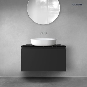 Zestaw Oltens Vernal szafka 80 cm podumywalkowa wisząca z blatem Tera czarny mat/czarny marmur 68719300