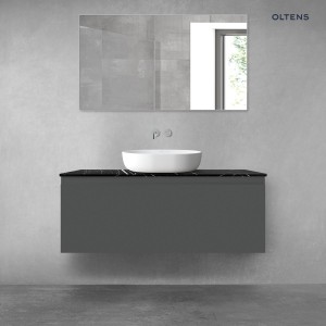Zestaw Oltens Vernal szafka 120 cm podumywalkowa wisząca z blatem Tera grafit mat/czarny marmur 68721400