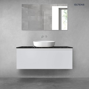 Zestaw Oltens Vernal szafka 120 cm podumywalkowa wisząca z blatem Tera szary mat/czarny marmur 68721700