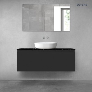 Zestaw Oltens Vernal szafka 120 cm podumywalkowa wisząca z blatem Tera czarny mat/czarny marmur 68721300