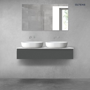 Zestaw Oltens Vernal szafka 120 cm podumywalkowa wisząca z blatem Tera grafit mat/jasny marmur 68709400