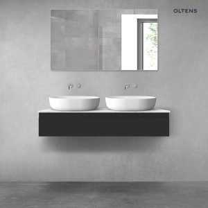 Zestaw Oltens Vernal szafka 120 cm podumywalkowa wisząca z blatem Tera czarny mat/jasny marmur 68709300