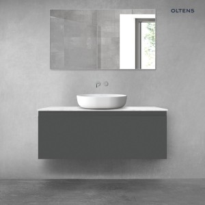 Zestaw Oltens Vernal szafka 120 cm podumywalkowa wisząca z blatem Tera grafit mat/jasny marmur 68713400
