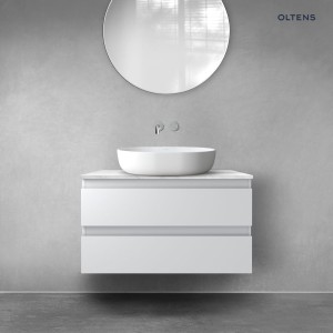 Zestaw Oltens Vernal szafka 80 cm podumywalkowa wisząca z blatem Tera szary mat/jasny marmur 68723700