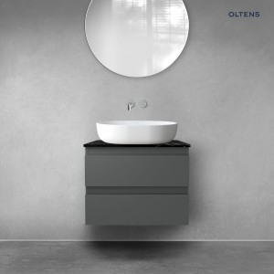 Zestaw Oltens Vernal szafka 60 cm podumywalkowa wisząca z blatem Tera grafit mat/czarny marmur 68725400